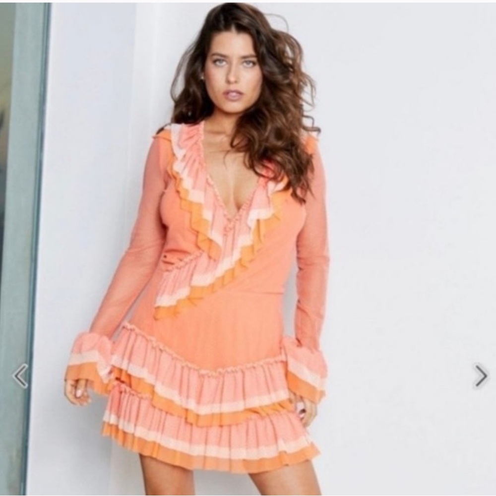 Peach Ruffle Long-Sleeve Mini Dress